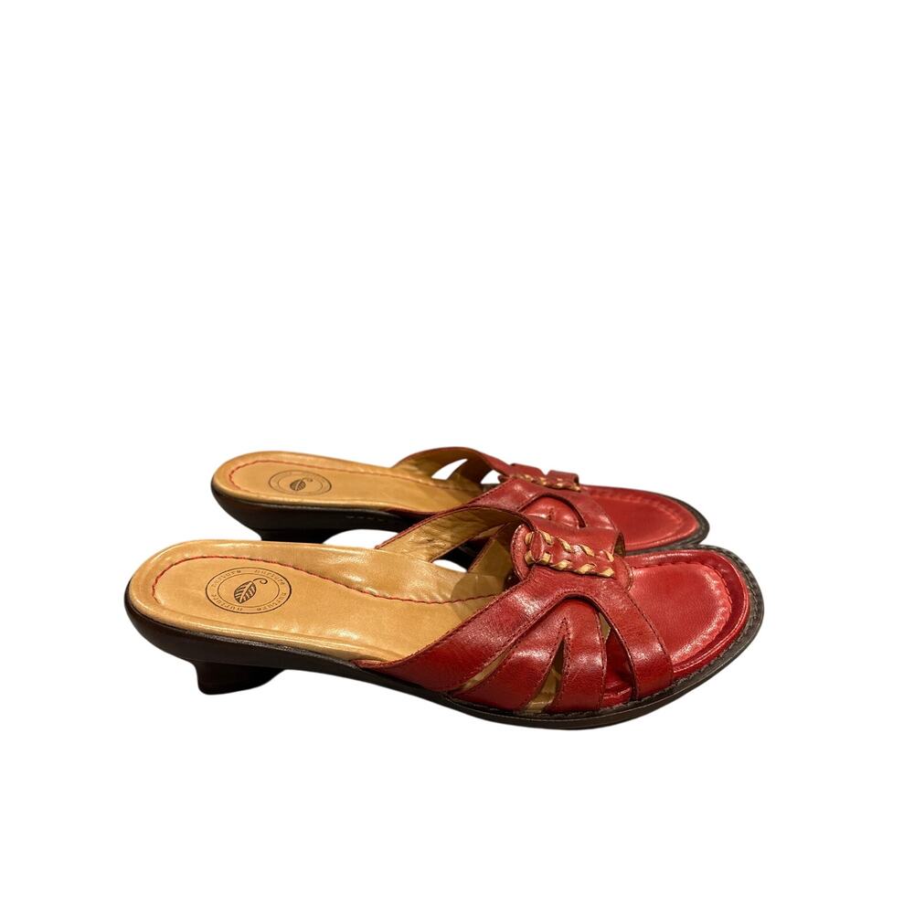 Nurture Women's Size 7M Red Leather Comfy Cushioned Strap Slip-On Slides Sandals